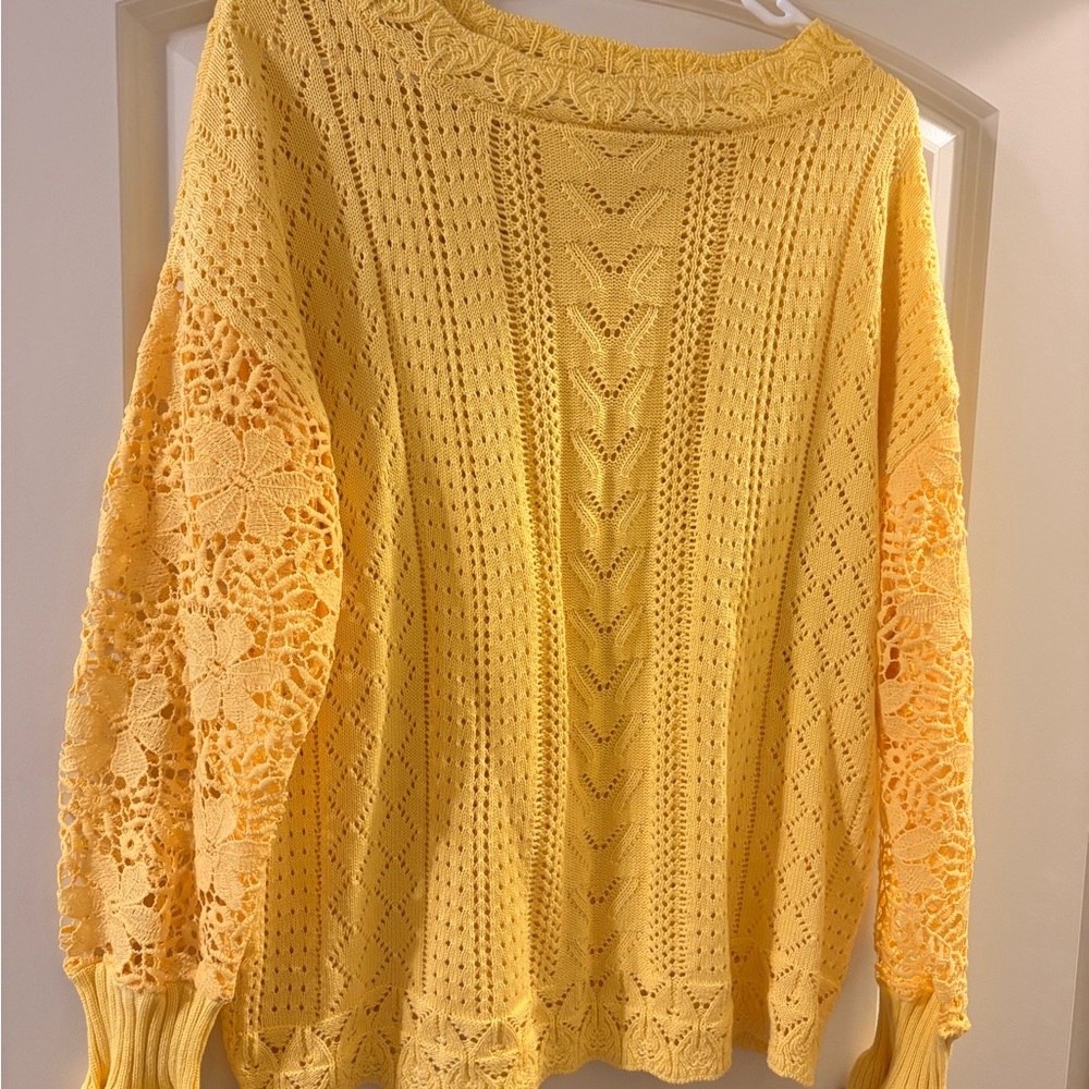Yellow Lace Knit Women's Sweater